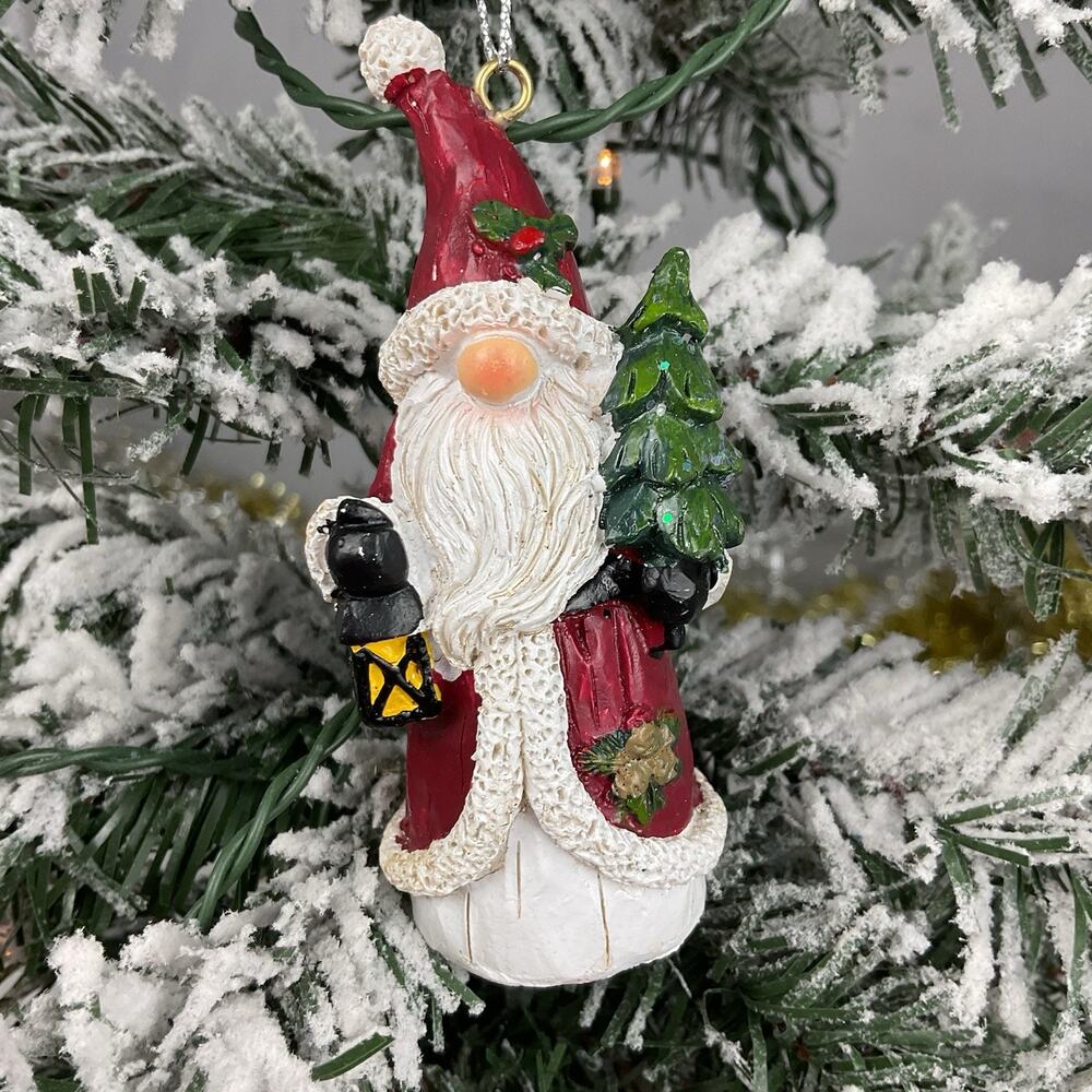 Christmas Tree Ornament-Gnome Santa Holding Tree-The Bridge Collection